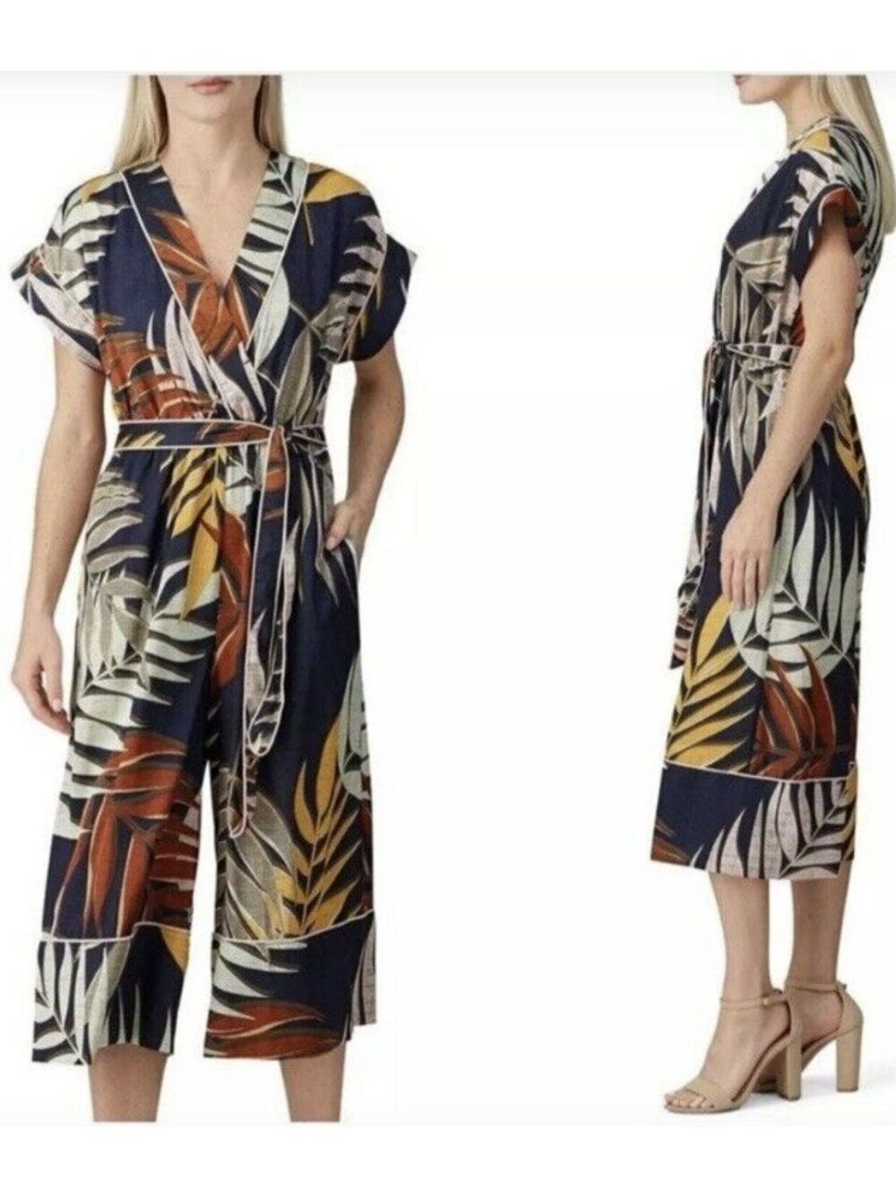 Anthropologie Hutch Tropical Jumpsuit Cropped Wide Leg Size Small